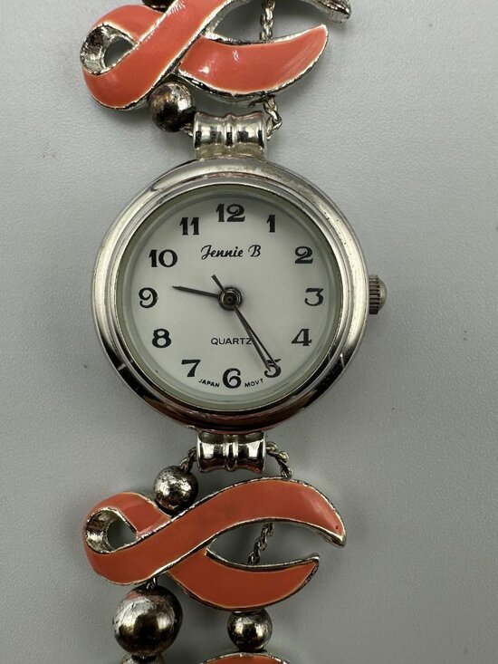 Vintage Jennie B Watch Breast Cancer Awareness Ribbon Band Silver Pink Works main image 8
